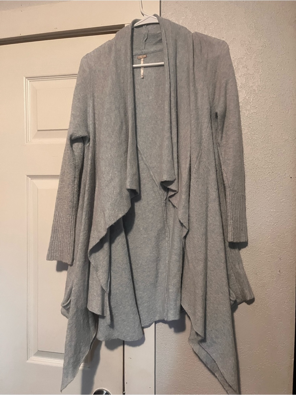 Free People Light Gray Draped Open Cardigan